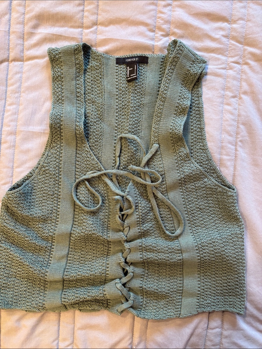 Forever 21 Sage Green Knit Lace-Up Tank